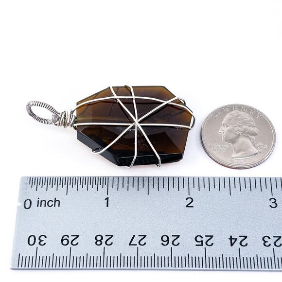 Handcrafted Wire-Wrapped Glass Pendant | Brown Geometric - Picture 6 of 6